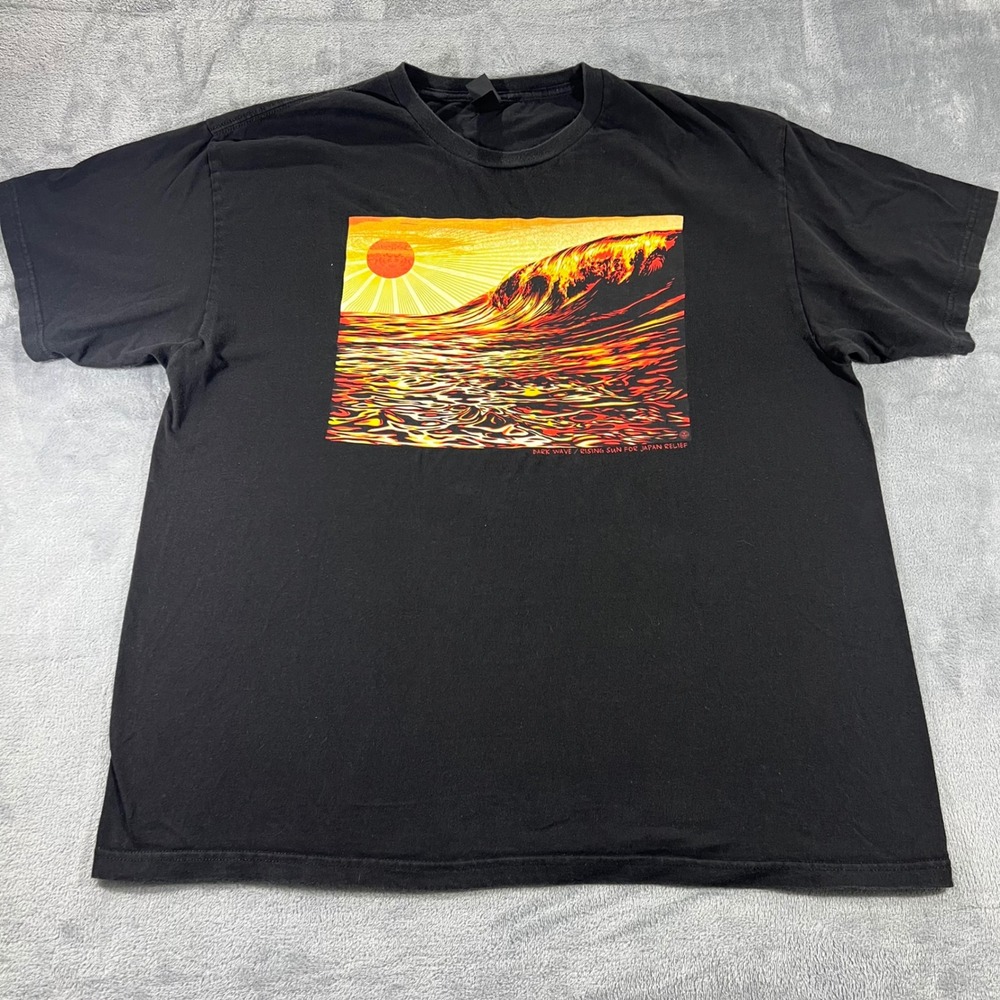 Obey Awareness Dark Wave Rising Sun Japan Relief Graphic T-Shirt Black XL